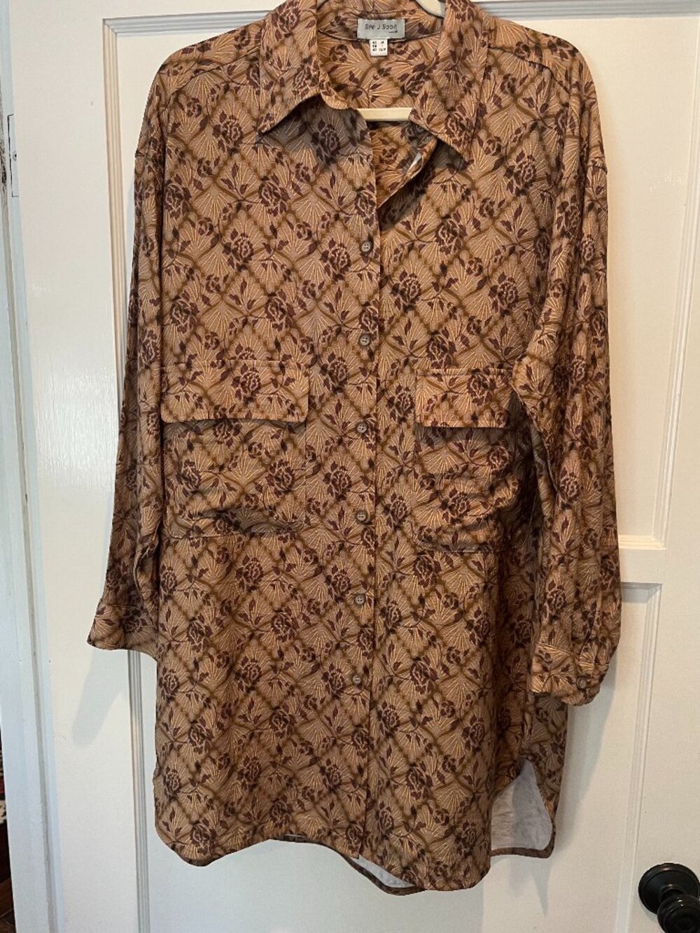 See U Soon Long-Sleeve Button-down Collared Tunic with Pockets - Women's M